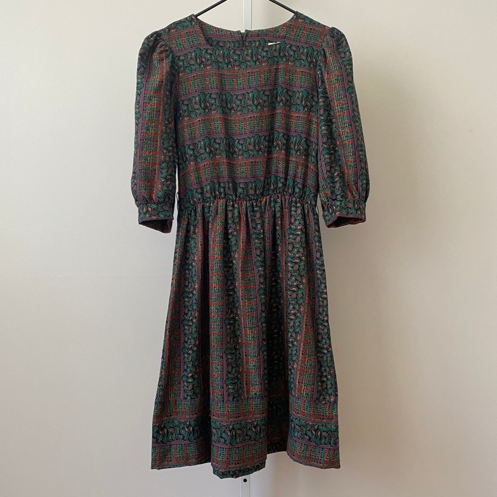 VLP Petites Vintage Paisley Academia Lagenlook Midi Dress 10 Multi